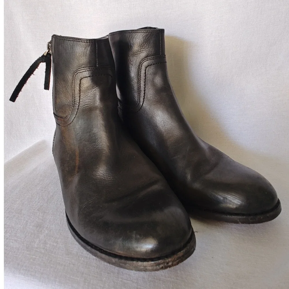 Coach Ankle Boots Womens‎ Black Leather Side Zip Low Block Heel Sample